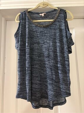 Juicy Couture Womens Beaded Trim Blue Cold Shoulder Short Sleeve Top Size Medium